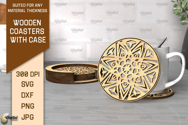 Wooden Coasters With Holder Laser Cut. Home Decor SVG SVG Evgenyia Guschina 