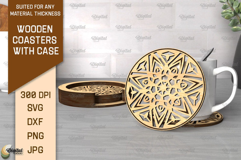 Wooden Coasters With Holder Laser Cut. Home Decor SVG SVG Evgenyia Guschina 