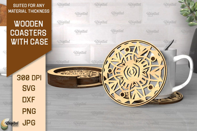 Wooden Coasters With Holder Laser Cut. Home Decor SVG SVG Evgenyia Guschina 