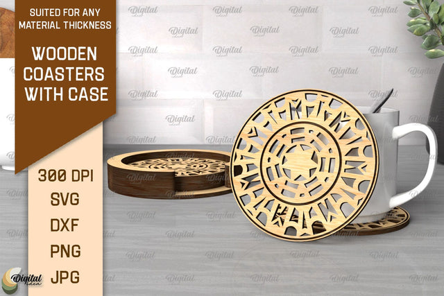 Wooden Coasters With Holder Laser Cut. Home Decor SVG SVG Evgenyia Guschina 