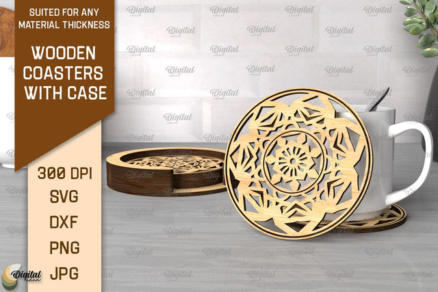 Wooden Coasters With Holder Laser Cut. Home Decor SVG SVG Evgenyia Guschina 