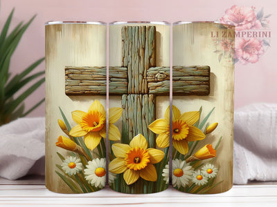 Wooden Cross Daffodil Tumbler, Daffodil Easter Tumbler, Religious Faith Wrap, Stylish 20oz Wrap, Sublimation Design, Trendy Gift Idea, Inspirational Easter Tumbler Sublimation Li Zamperini 