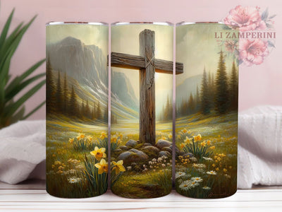 Wooden Cross Daffodil Tumbler, Daffodil Easter Tumbler, Religious Faith Wrap, Stylish 20oz Wrap, Sublimation Design, Trendy Gift Idea, Inspirational Easter Tumbler Sublimation Li Zamperini 