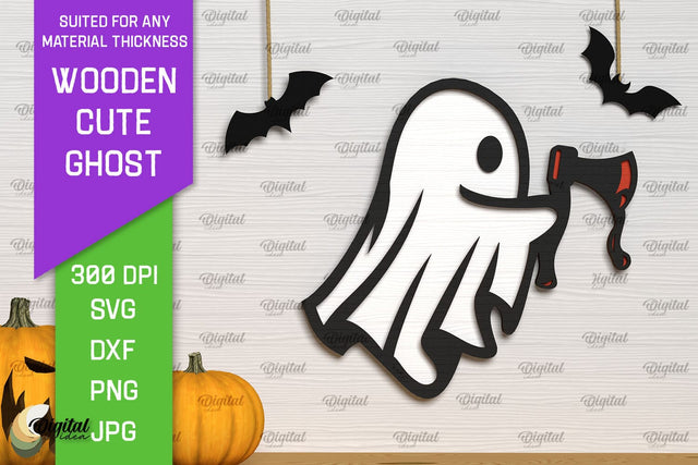 Wooden Cute Ghost Laser Cut Design. Halloween Ghosts SVG SVG Evgenyia Guschina 