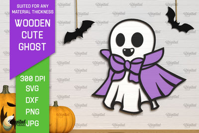 Wooden Cute Ghost Laser Cut Design. Halloween Ghosts SVG SVG Evgenyia Guschina 