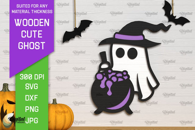 Wooden Cute Ghost Laser Cut Design. Halloween Ghosts SVG SVG Evgenyia Guschina 