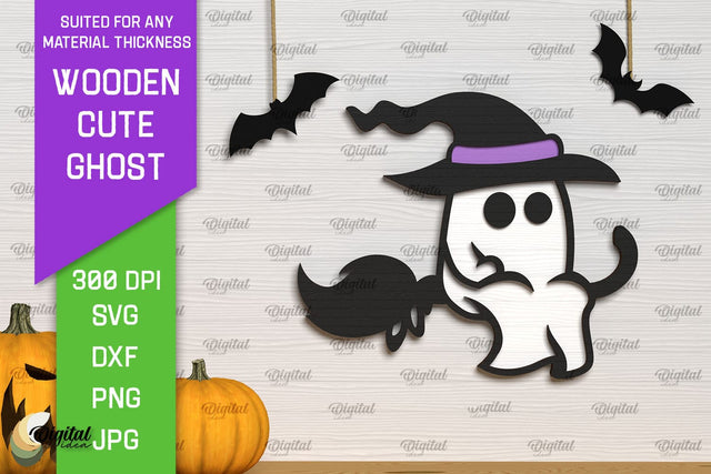 Wooden Cute Ghost Laser Cut Design. Halloween Ghosts SVG SVG Evgenyia Guschina 