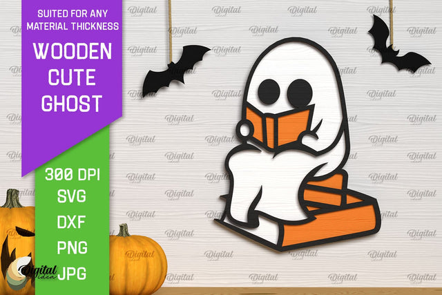 Wooden Cute Ghost Laser Cut Design. Halloween Ghosts SVG SVG Evgenyia Guschina 