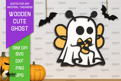 Wooden Cute Ghost Laser Cut Design. Halloween Ghosts SVG SVG Evgenyia Guschina 