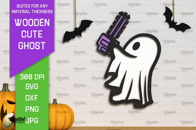 Wooden Cute Ghost Laser Cut Design. Halloween Ghosts SVG SVG Evgenyia Guschina 