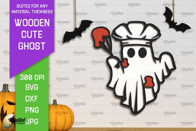 Wooden Cute Ghost Laser Cut Design. Halloween Ghosts SVG SVG Evgenyia Guschina 