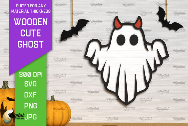Wooden Cute Ghost Laser Cut Design. Halloween Ghosts SVG SVG Evgenyia Guschina 