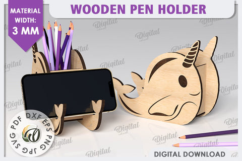Wooden Cute Pen Holder Laser Cut. Phone Stand SVG SVG Evgenyia Guschina 