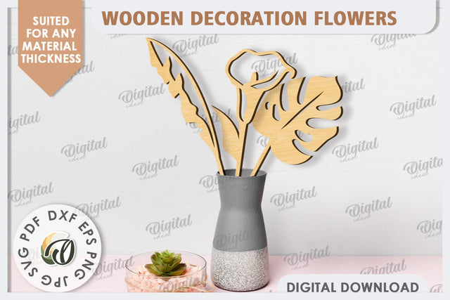 Wooden Decoration Flowers Laser Cut. Wooden Wildflowers SVG SVG Evgenyia Guschina 