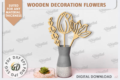 Wooden Decoration Flowers Laser Cut. Wooden Wildflowers SVG SVG Evgenyia Guschina 