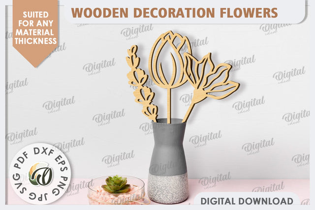Wooden Decoration Flowers Laser Cut. Wooden Wildflowers SVG SVG Evgenyia Guschina 