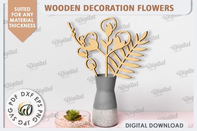 Wooden Decoration Flowers Laser Cut. Wooden Wildflowers SVG SVG Evgenyia Guschina 