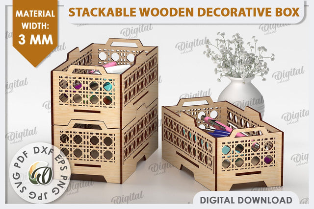 Wooden Decorative Box Laser Cut. Stackable Storage Box SVG SVG Evgenyia Guschina 