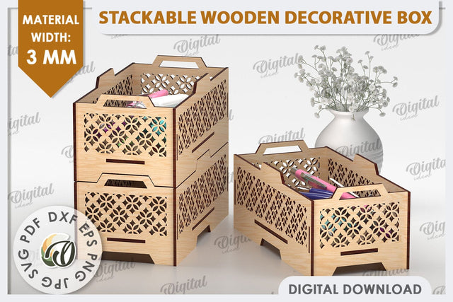 Wooden Decorative Box Laser Cut. Stackable Storage Box SVG SVG Evgenyia Guschina 