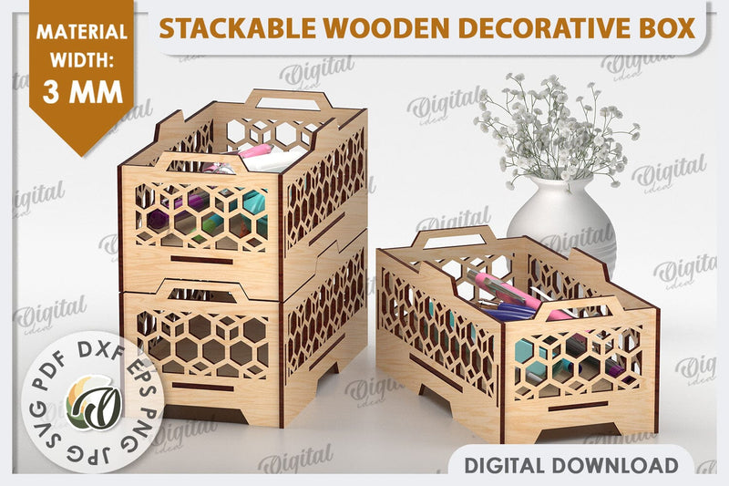 Wooden Decorative Box Laser Cut. Stackable Storage Box SVG SVG Evgenyia Guschina 