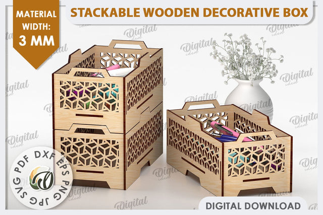 Wooden Decorative Box Laser Cut. Stackable Storage Box SVG SVG Evgenyia Guschina 