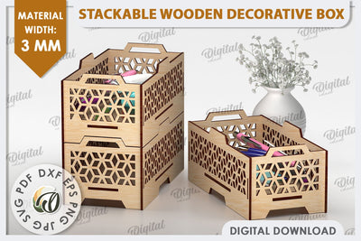 Wooden Decorative Box Laser Cut. Stackable Storage Box SVG SVG Evgenyia Guschina 
