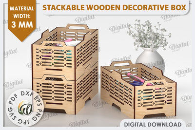 Wooden Decorative Box Laser Cut. Stackable Storage Box SVG SVG Evgenyia Guschina 