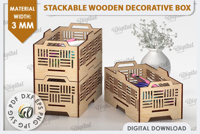 Wooden Decorative Box Laser Cut. Stackable Storage Box SVG SVG Evgenyia Guschina 