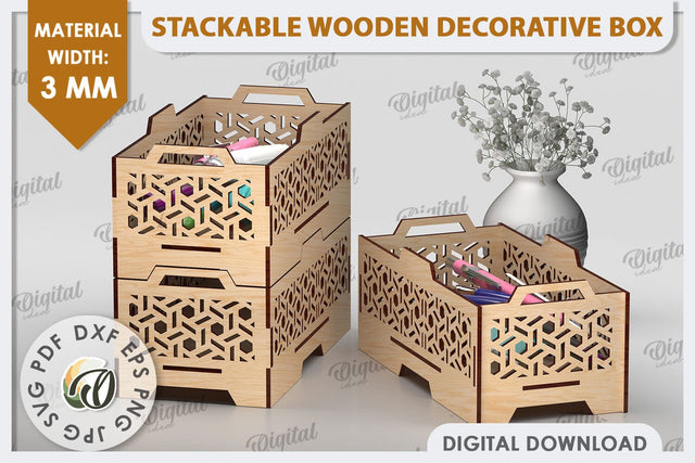 Wooden Decorative Box Laser Cut. Stackable Storage Box SVG SVG Evgenyia Guschina 