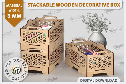 Wooden Decorative Box Laser Cut. Stackable Storage Box SVG SVG Evgenyia Guschina 