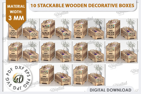Wooden Decorative Boxes LaserCut Bundle. Wood Organizers SVG SVG Evgenyia Guschina 