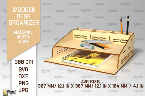 Wooden Desk Organizer Laser Cut. Storage Box SVG SVG Evgenyia Guschina 