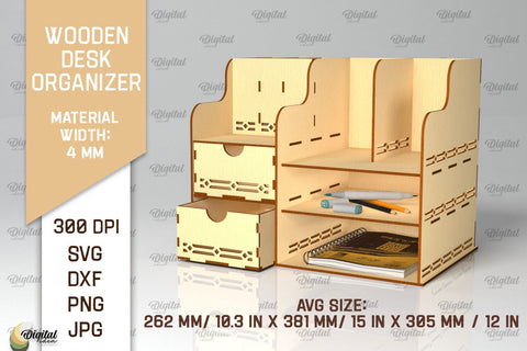 Wooden Desk Organizer Laser Cut. Storage Box SVG SVG Evgenyia Guschina 