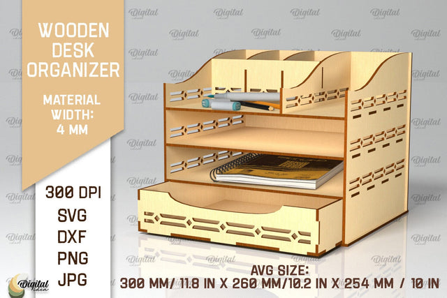 Wooden Desk Organizer Laser Cut. Storage Box SVG SVG Evgenyia Guschina 