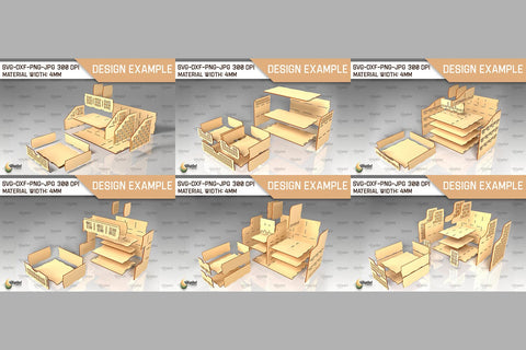 Wooden Desk Organizers Laser Cut Bundle. Storage Boxes SVG SVG Evgenyia Guschina 