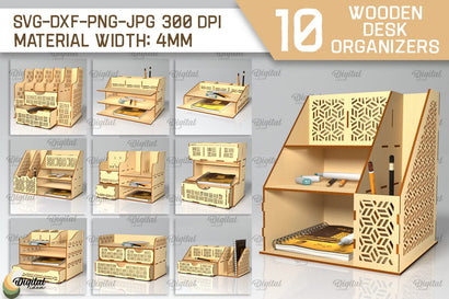 Wooden Desk Organizers Laser Cut Bundle. Storage Boxes SVG SVG Evgenyia Guschina 