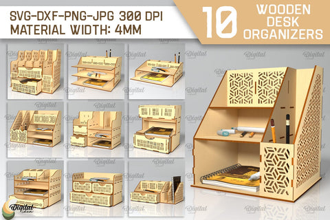 Wooden Desk Organizers Laser Cut Bundle. Storage Boxes SVG SVG Evgenyia Guschina 