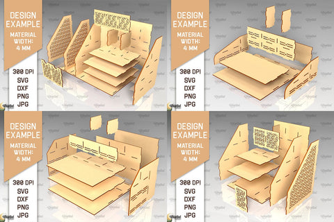 Wooden Desk Organizers Laser Cut Bundle. Storage Boxes SVG SVG Evgenyia Guschina 