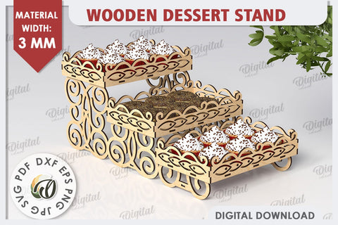 Wooden Dessert Stand Laser Cut Design. Serving Tray SVG SVG Evgenyia Guschina 