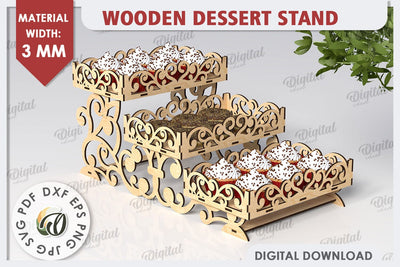 Wooden Dessert Stand Laser Cut Design. Serving Tray SVG SVG Evgenyia Guschina 