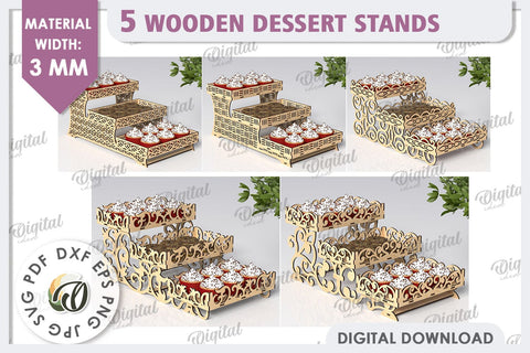 Wooden Dessert Stands Laser Cut Bundle. Serving Trays SVG SVG Evgenyia Guschina 