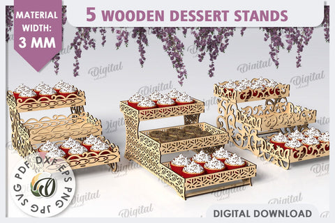 Wooden Dessert Stands Laser Cut Bundle. Serving Trays SVG SVG Evgenyia Guschina 