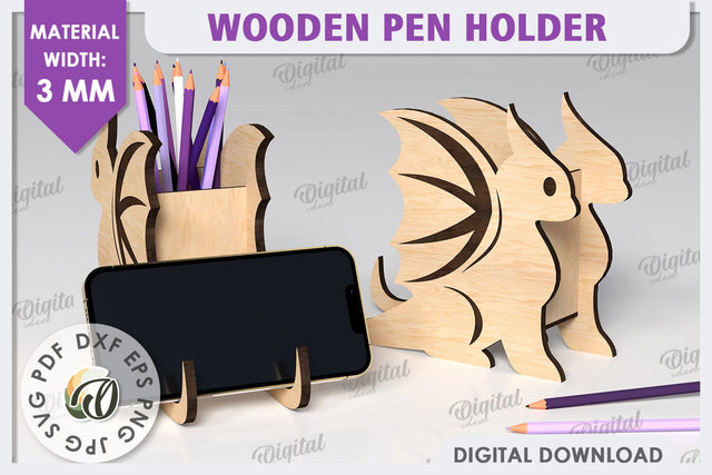Wooden Dragon Pen Holder Laser Cut. Phone Stand SVG SVG Evgenyia Guschina 