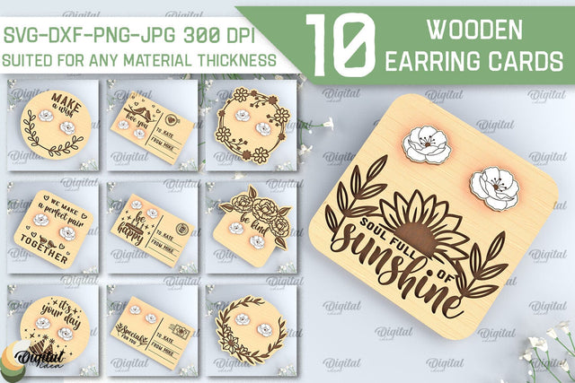 Wooden Earrings Cards Laser Cut Bundle. Earrings Holder Cards SVG SVG Evgenyia Guschina 