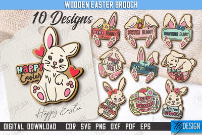 Wooden Easter Brooch Bundle | Accessories | Gift Idea | Easter Bunny | CNC Files SVG Fly Design 