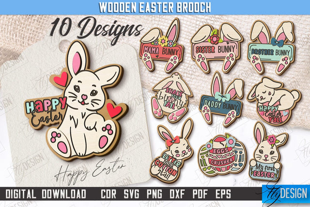 Wooden Easter Brooch Bundle | Accessories | Gift Idea | Easter Bunny | CNC Files SVG Fly Design 