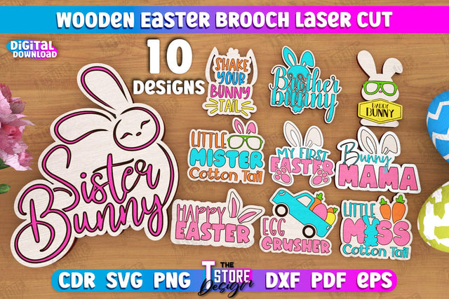 Wooden Easter Brooch Bundle | Accessories | Gift Idea | Easter Bunny | CNC Files SVG The T Store Design 