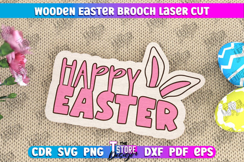 Wooden Easter Brooch | Jewelry | Accessories | Gift Idea | Easter Bunny | CNC File SVG The T Store Design 