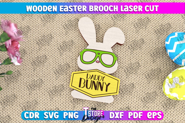 Wooden Easter Brooch | Jewelry | Accessories | Gift Idea | Easter Bunny | CNC File SVG The T Store Design 