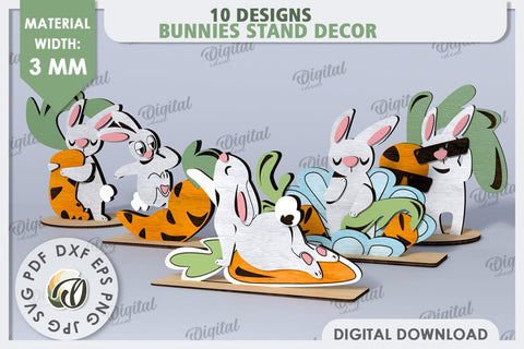 Wooden Easter Bunnies Laser Cut Bundle. Bunnies Stand Decor SVG Evgenyia Guschina 